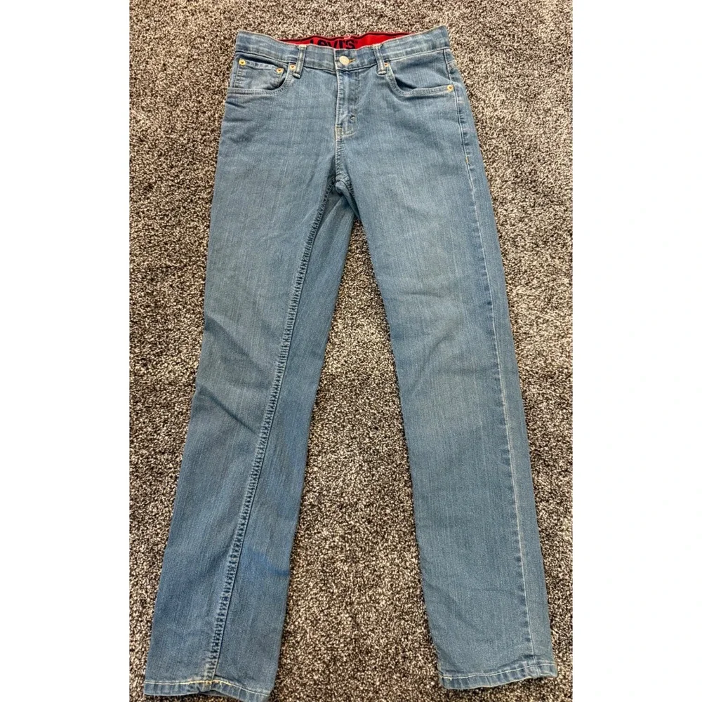 Levis Boys Size 16 Medium Wash Straight Leg Stretch Denim Jeans Blue